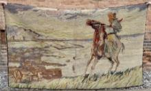 Exceptional Folk Art Cowboy Hooked Rug