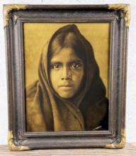 Edward Curtis Qahatika Girl Orotone Photo