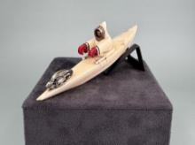 Alaskan Inuit Eskimo Carved Canoe