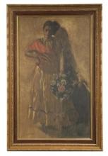 Dan McCaw Woman with Flower Basket Painting