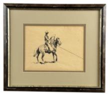 Edward Borein Cowboy Pen and Ink Drawing