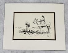 Marvin Enes Montana Cowboy Pen and Ink Drawing