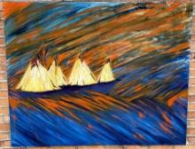 Very Large Native American Indian Oil Painting