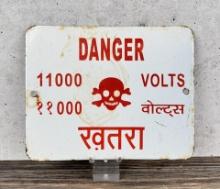 Danger 11000 Volts India Porcelain Warning Sign