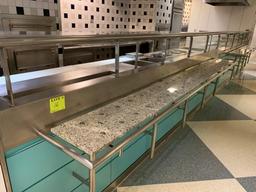 28"2 CAFETERIA COUNTER WITH GRIDDLE THAT NEEDS REPAIR, 6 HOT WELLS, 36" ICE