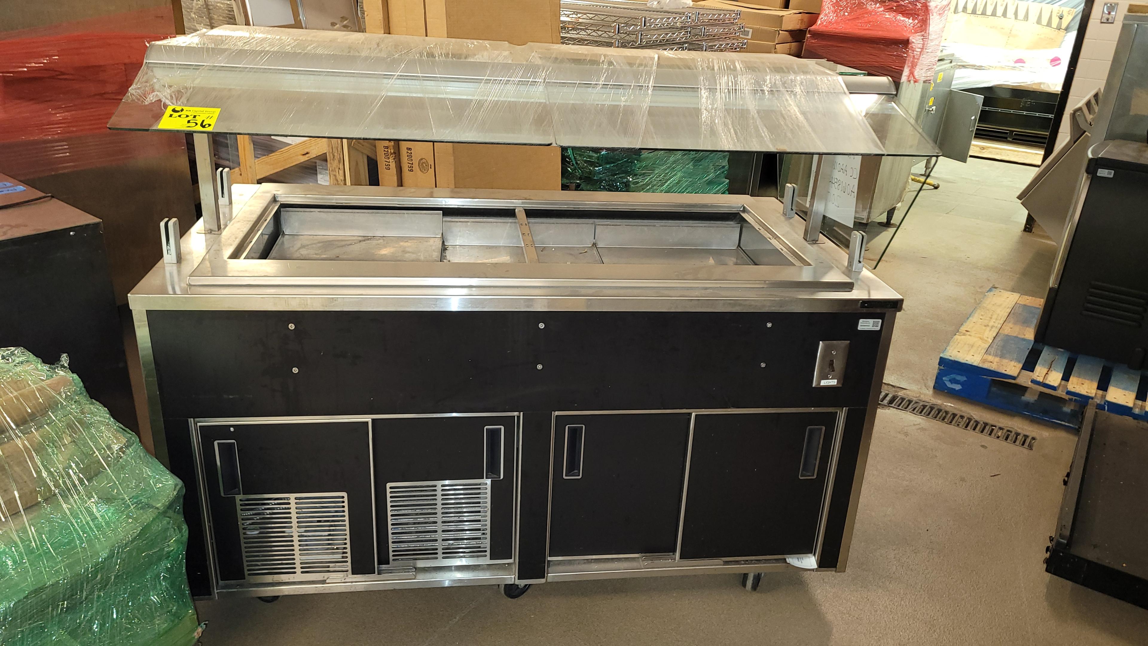 SALAD BAR 64" X 37", SELF CONTAINED AND MOBILE, LEFT SIDE GLASS MISSING