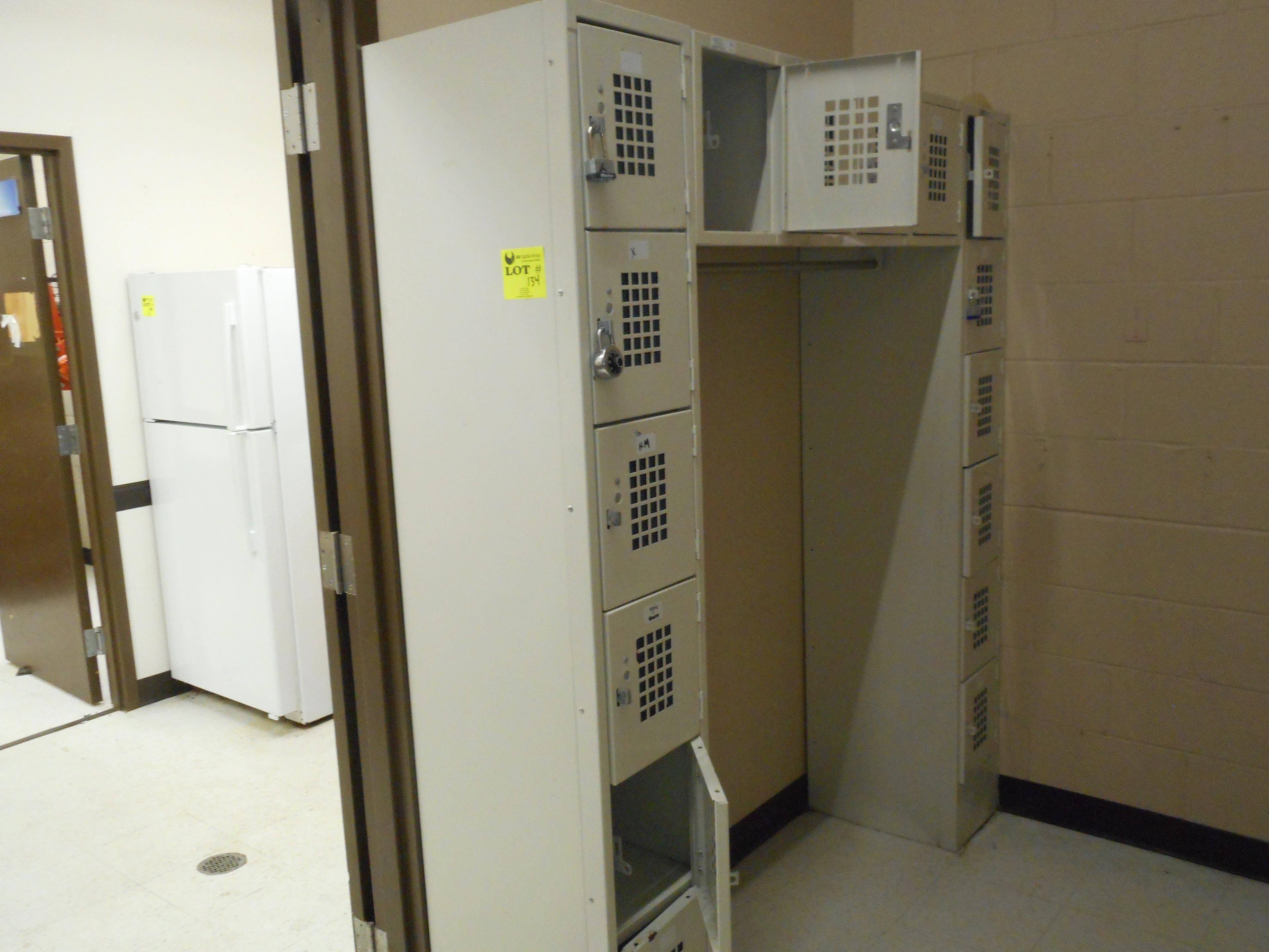 16 HOLES OF EMPLOYEE LOCKERS WITH COAT RACK