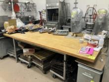 Maple top metal frame bakery table 108” l x 52” wide x 36” tall