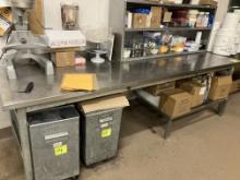 Stainless Steel table with shelving stainless steel 9’9” long x 37” deep x