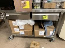 Rolling metal stainless steel table with 2 drawers 28” d x 50” w x 34”h