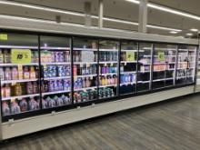 10 door glass cooler , 20ft , 1 8ft section, 1 12ft section 82” tall sold p