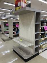 Endcap,36” base, 48”wide,86” tall, freestanding, 5 shelves, one shelf, 4 le