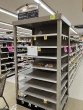 Endcap 48”w x 36”deep x 86” tall,7 levels, wooden shelves,  one piece,