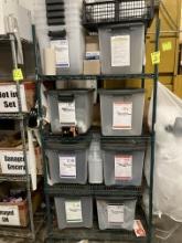 Metal storage rack 3’w 20” d x 72” t with clear bins