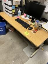 Wood grain desk with metal legs,4” wide x 30” d x 26.5” high,  no drawers