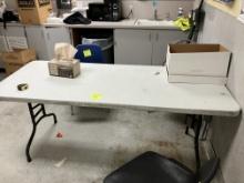 Plastic molded table legs fold in 6’ long x 29.5” deep x 29” high