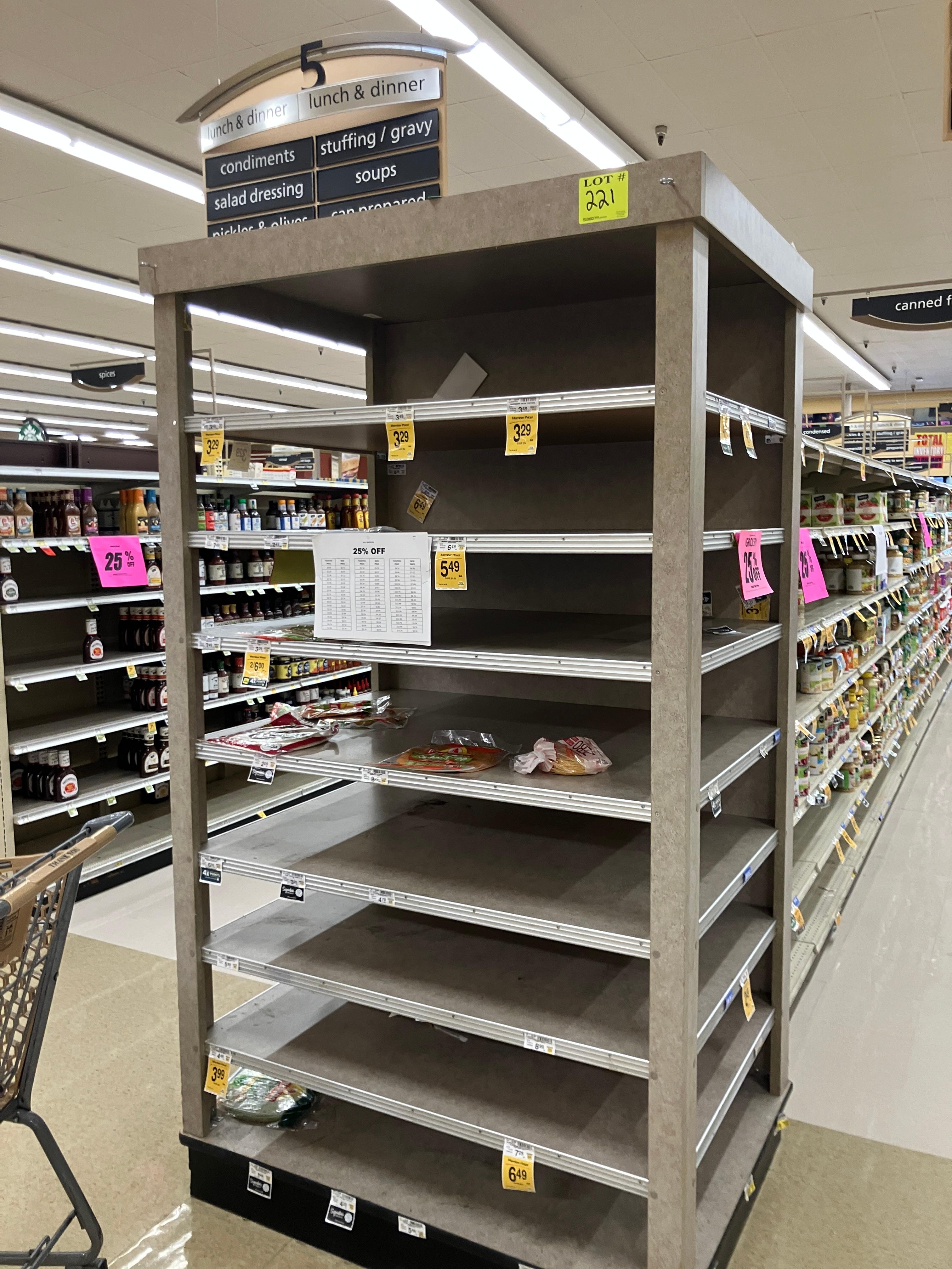Endcap 48”w x 36”deep x 86” tall,7 levels, wooden shelves,  one piece,