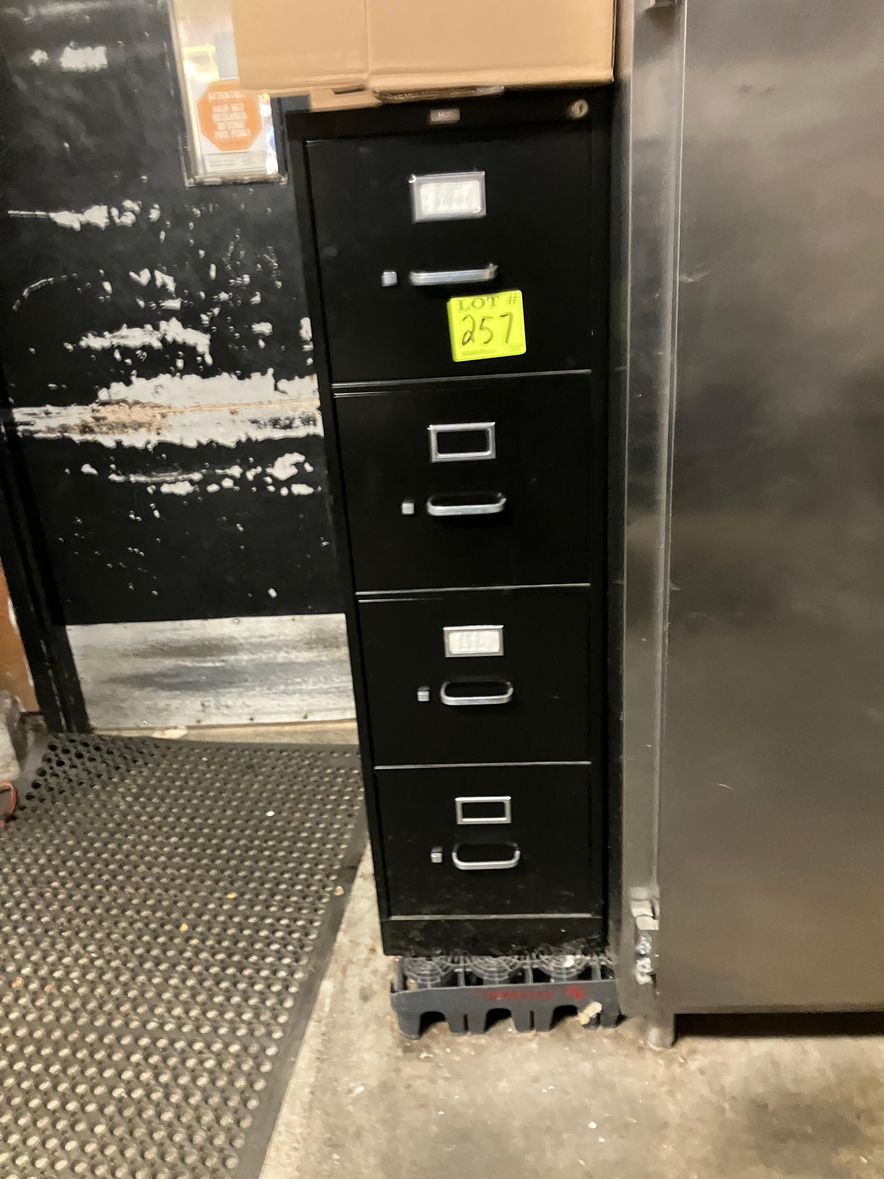 4 drawer file cabinet , black, 53” tall,  26” deep, 15” wide