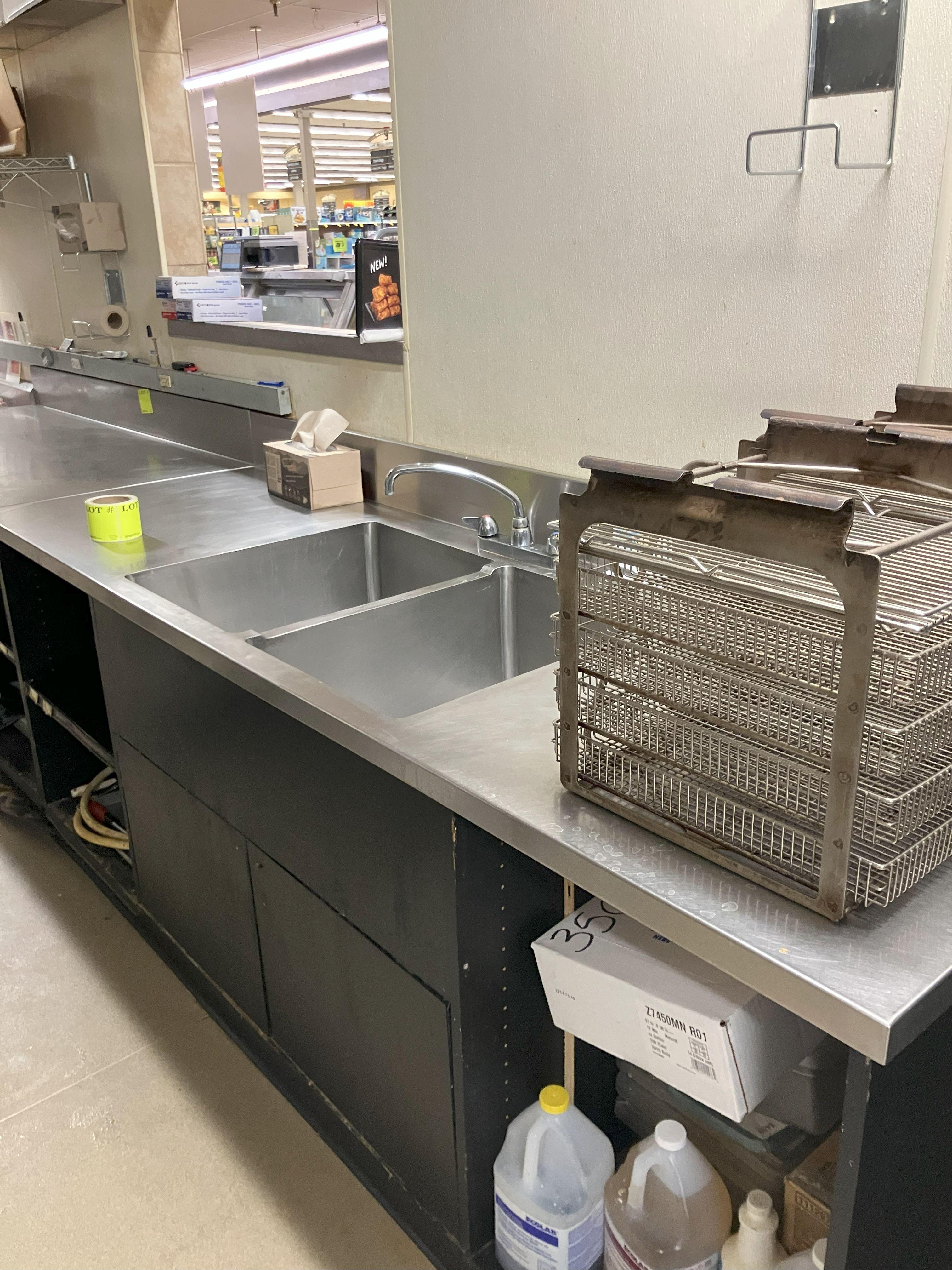 8 ft stainless steel table with 2 large sink basins