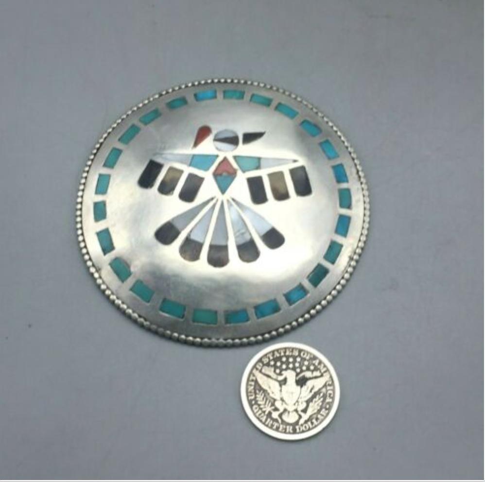 A Beautiful Vintage, Zuni Inlay Thunderbird Themed Pendant From Jewel Box Col.