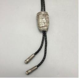 GREAT Stylish Bolo With Turquoise and Coral Set in Sterling by Lee Epperson