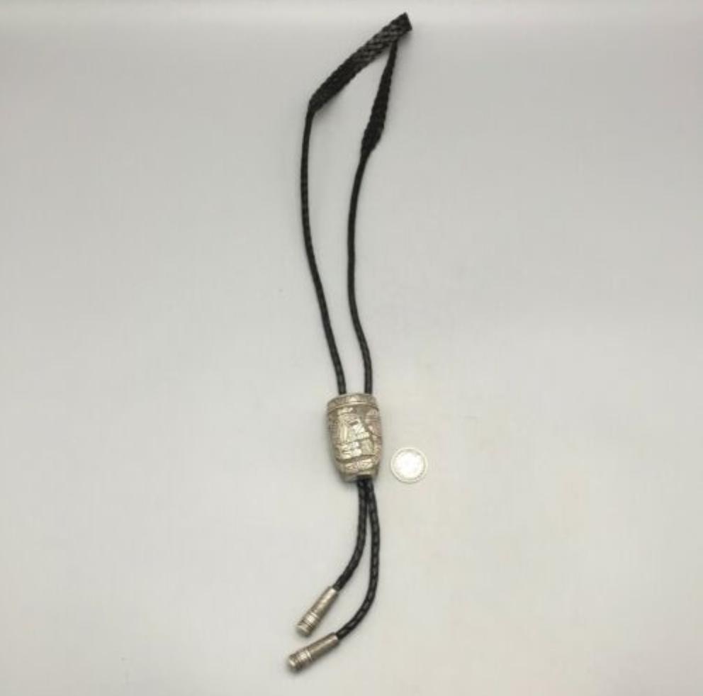 GREAT Stylish Bolo With Turquoise and Coral Set in Sterling by Lee Epperson