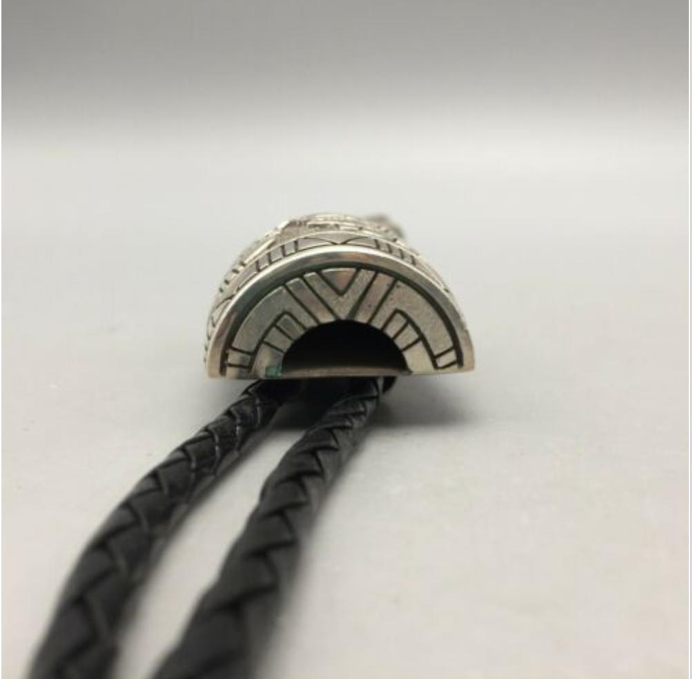 GREAT Stylish Bolo With Turquoise and Coral Set in Sterling by Lee Epperson