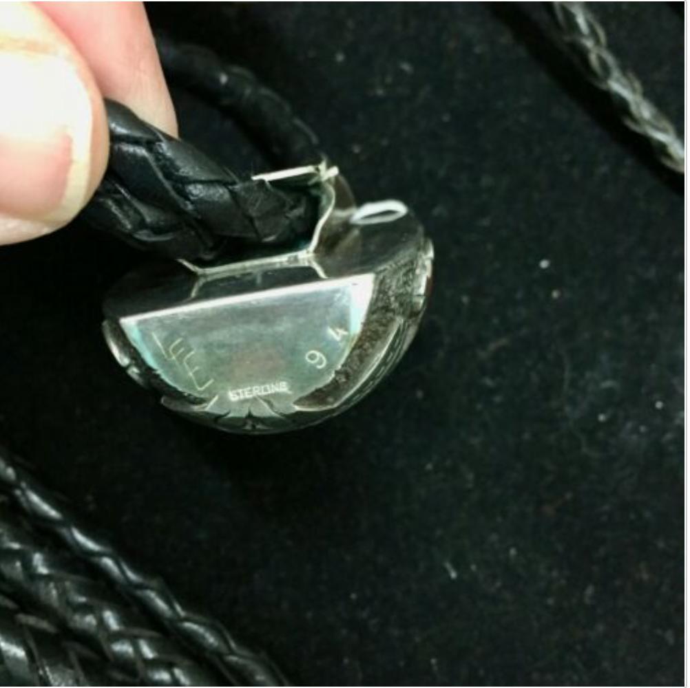 GREAT Stylish Bolo With Turquoise and Coral Set in Sterling by Lee Epperson