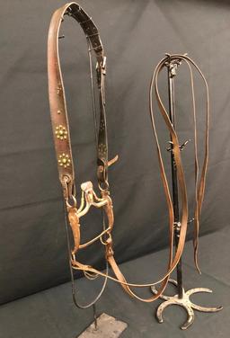 Old Spotted Leather Cowboy Bridle with Spade Bit