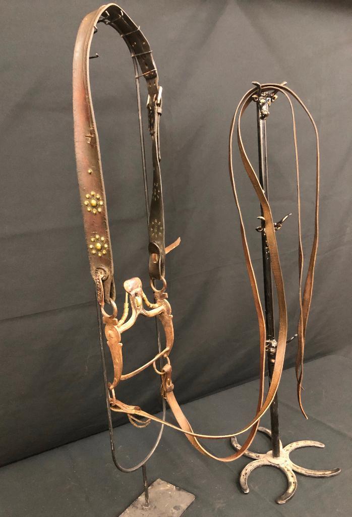 Old Spotted Leather Cowboy Bridle with Spade Bit