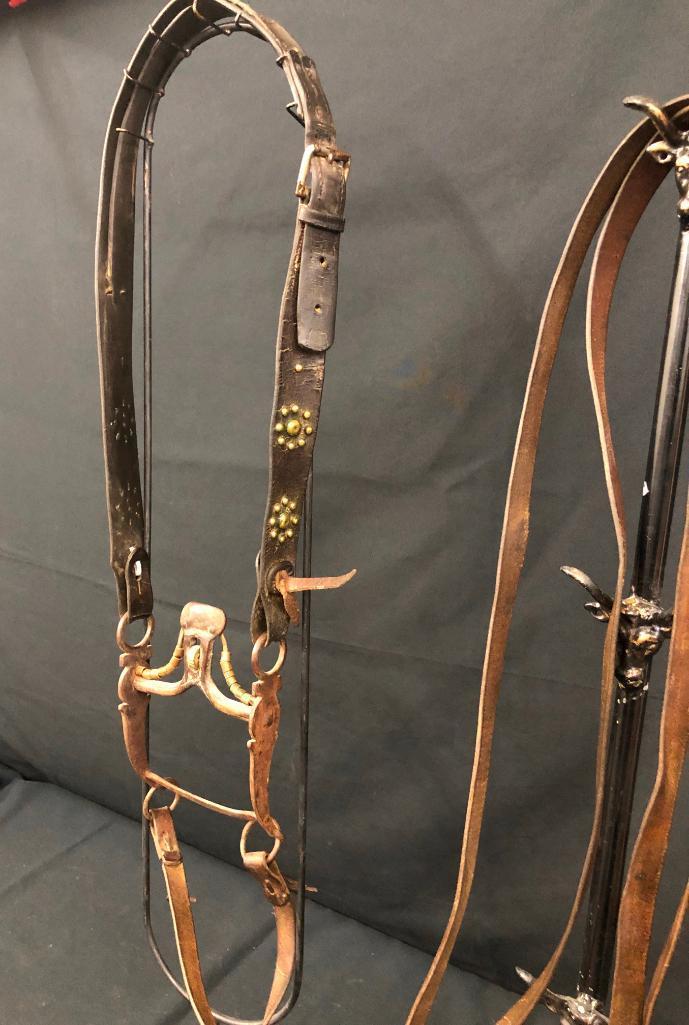 Old Spotted Leather Cowboy Bridle with Spade Bit