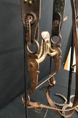 Old Spotted Leather Cowboy Bridle with Spade Bit