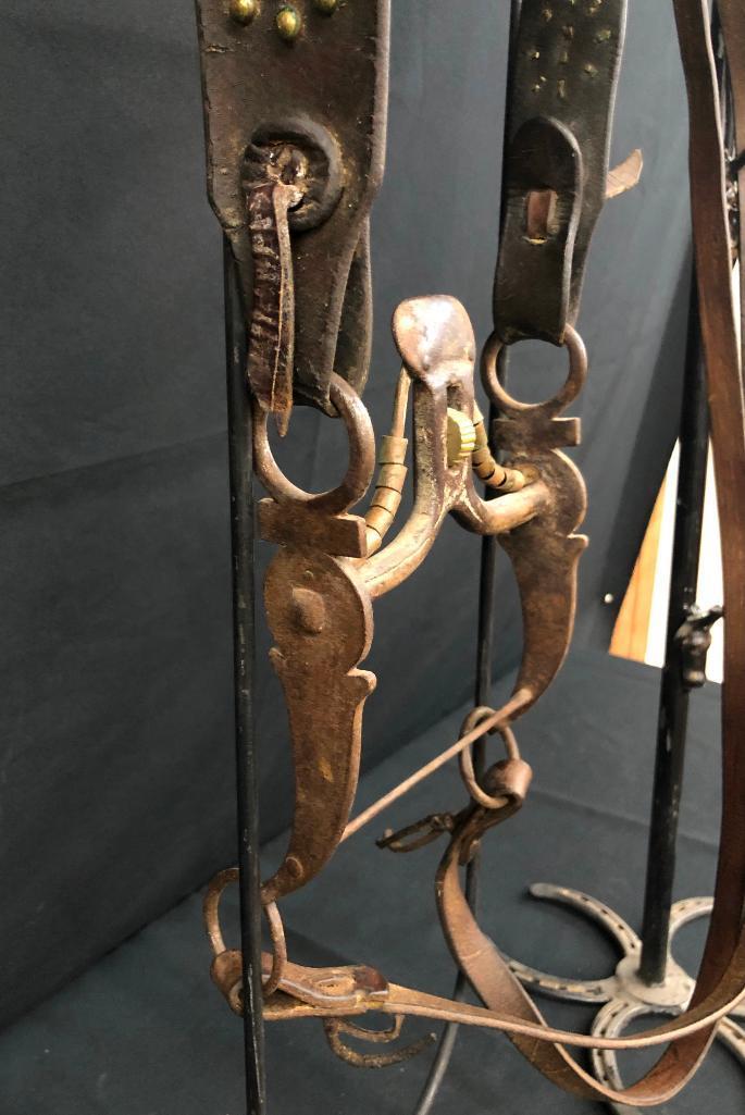 Old Spotted Leather Cowboy Bridle with Spade Bit