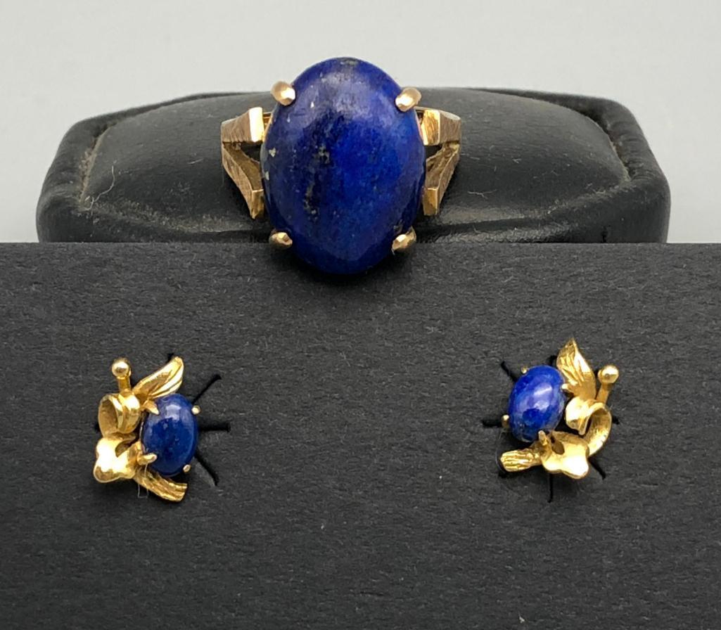 14k Gold and Lapis Ring and Earrings