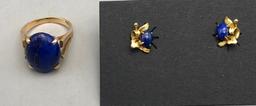 14k Gold and Lapis Ring and Earrings