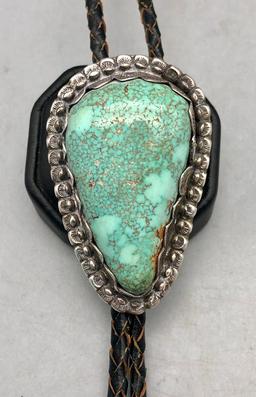 Striking Spiderweb Turquoise and Sterling Silver Bolo Tie