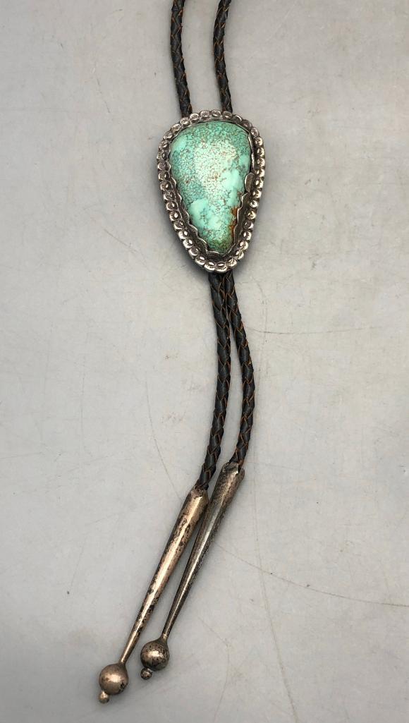 Striking Spiderweb Turquoise and Sterling Silver Bolo Tie