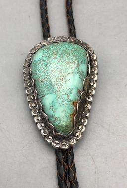 Striking Spiderweb Turquoise and Sterling Silver Bolo Tie