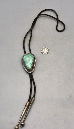 Striking Spiderweb Turquoise and Sterling Silver Bolo Tie