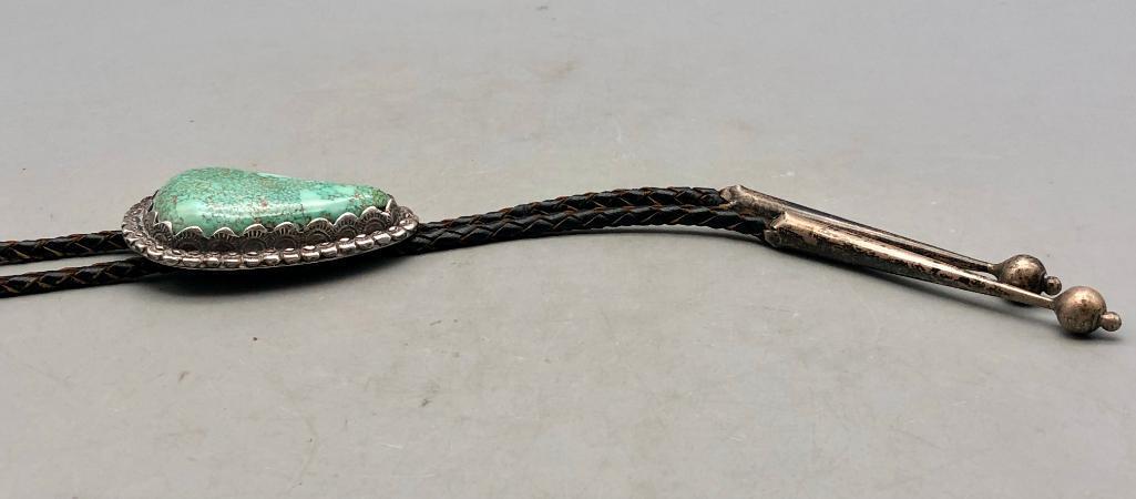 Striking Spiderweb Turquoise and Sterling Silver Bolo Tie