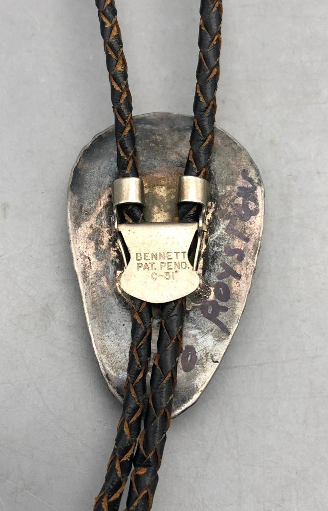 Striking Spiderweb Turquoise and Sterling Silver Bolo Tie