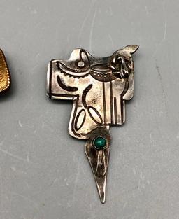 Three Vintage Saddle Themed Items, Pins, and Scarf Slide