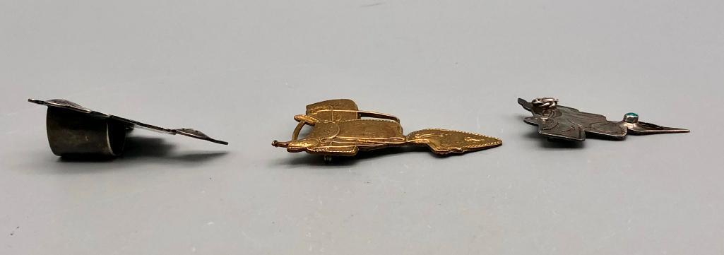 Three Vintage Saddle Themed Items, Pins, and Scarf Slide