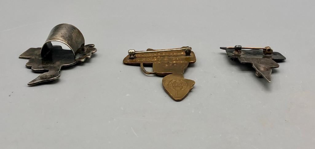 Three Vintage Saddle Themed Items, Pins, and Scarf Slide