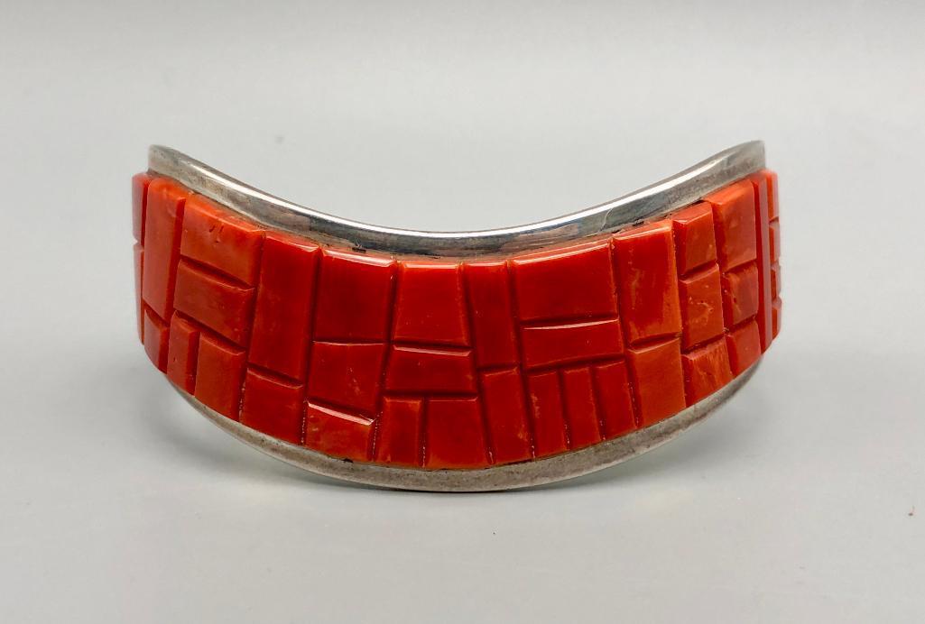 Classy Coral Inlay Bracelet by Tommy Jackson