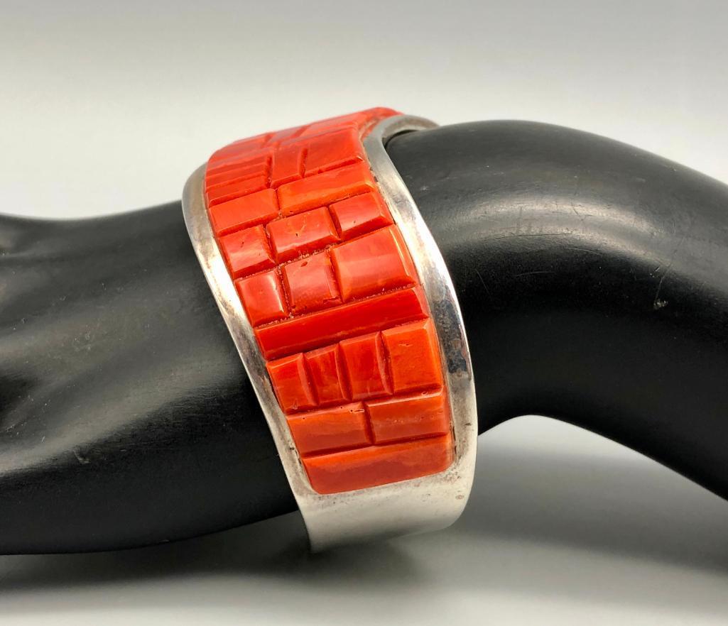 Classy Coral Inlay Bracelet by Tommy Jackson