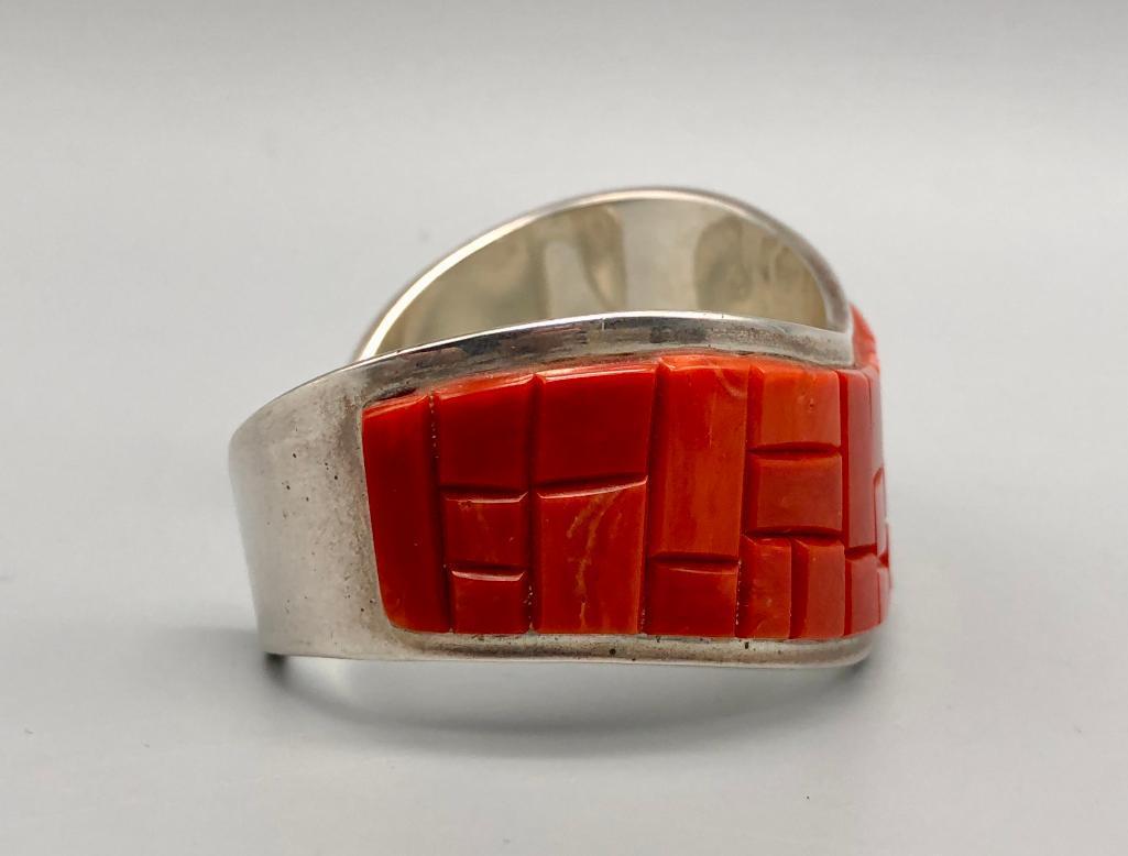 Classy Coral Inlay Bracelet by Tommy Jackson