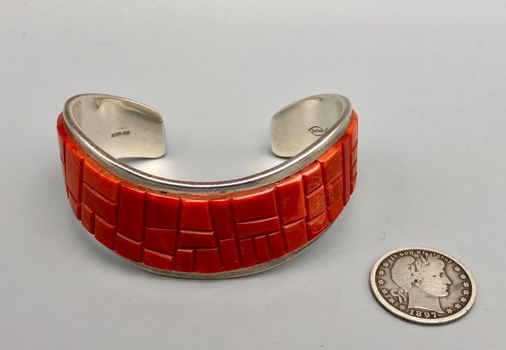 Classy Coral Inlay Bracelet by Tommy Jackson