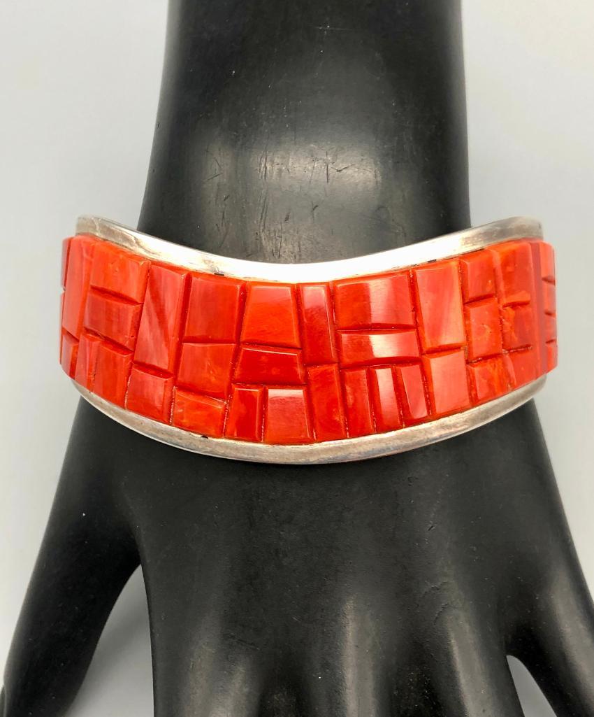 Classy Coral Inlay Bracelet by Tommy Jackson