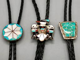 Three Vintage Inlay Bolo Ties